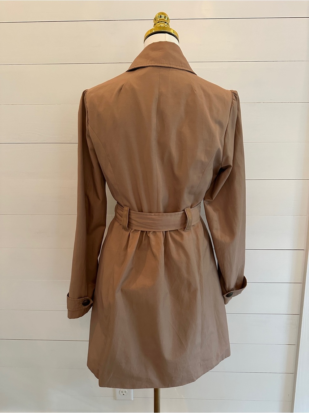 Elevenses Women’s Double-Breasted Ruffle Trench Coat - Tan - Picture 4 of 7